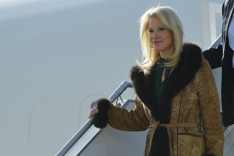 White House counselor Kellyanne Conway steps off Air Force One.
